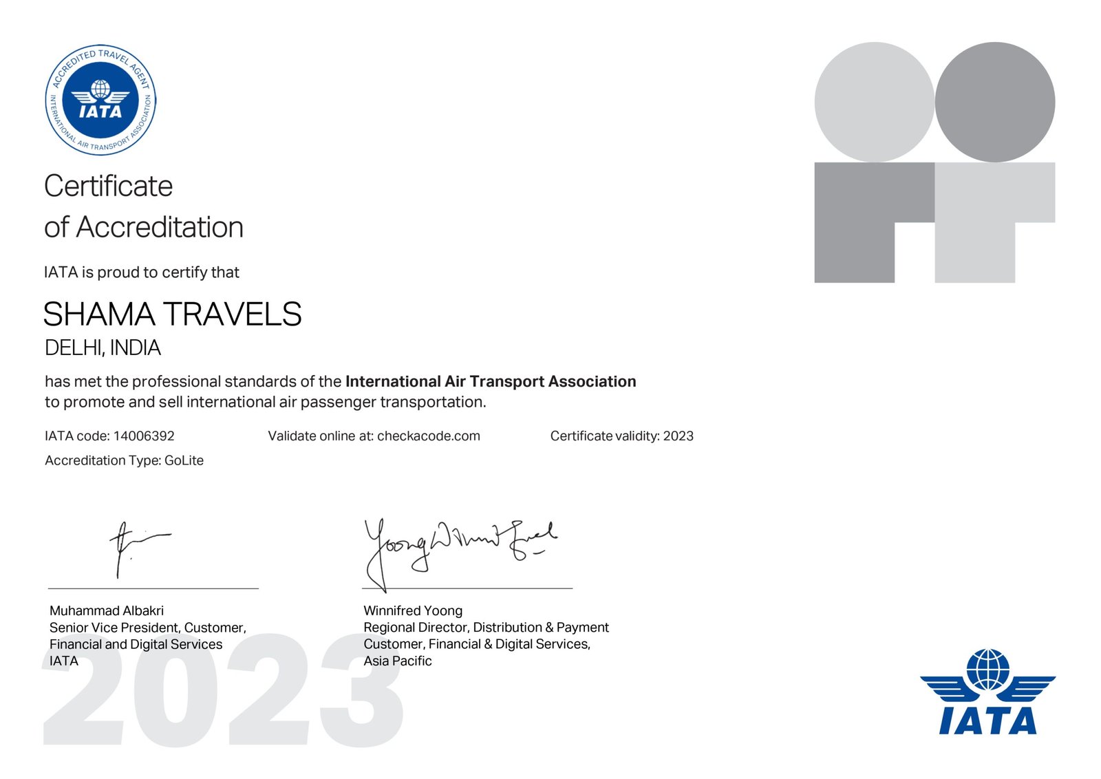 Shama Travels Certificate